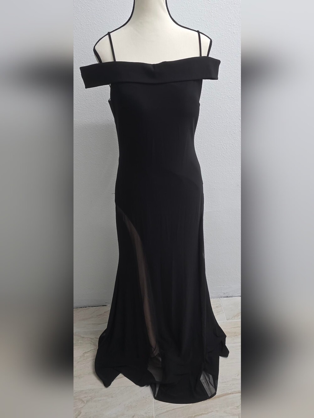 NWOT Nightway Sz 10 Elegant Black Sheer Panel Maxi Dress